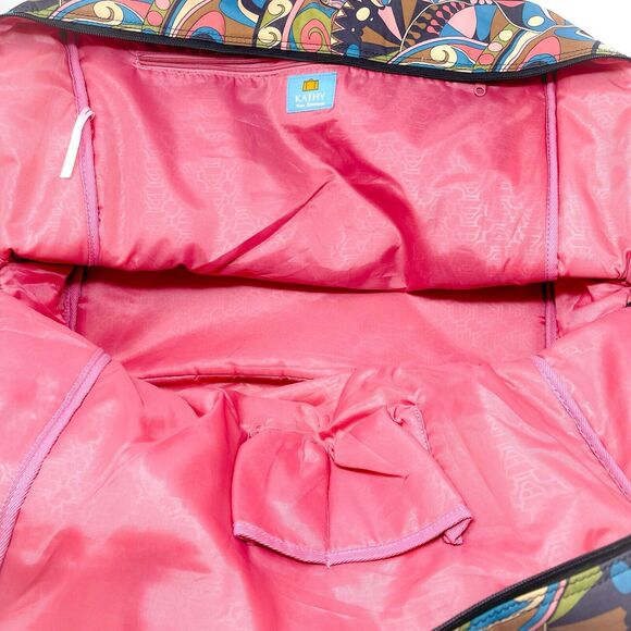 Kathy Van Zeeland Weekender Bag Pink Duffle Floral Flowers Groovy Sixties Hippie - Picture 6 of 9
